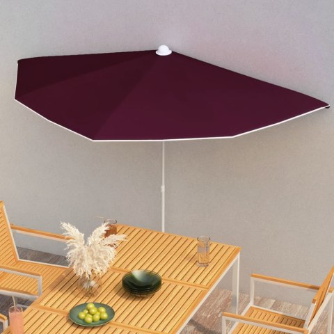 VidaXL Półokrągły parasol ogrodowy na słupku, 180x90 cm, bordowy