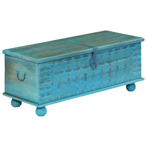 Skrzynia z litego drewna mango, niebieska, 100 x 40 x 41 cm Lumarko!