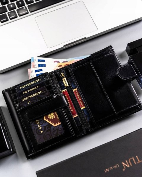 Klasyczny, skórzany portfel męski na zatrzask — Peterson Lumarko!