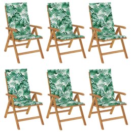 VidaXL Rozkładane krzesła ogrodowe z poduszkami, 6 szt., drewno tekowe
