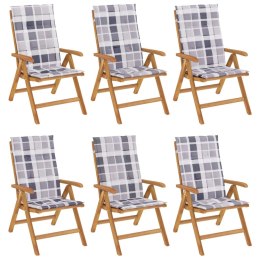 VidaXL Rozkładane krzesła ogrodowe z poduszkami, 6 szt., drewno tekowe