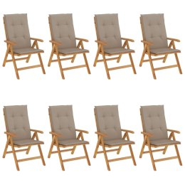 VidaXL Rozkładane krzesła ogrodowe z poduszkami, 8 szt., drewno tekowe