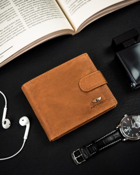 Poziomy portfel męski ze skóry naturalnej, system RFID Protect — Peterson Lumarko!