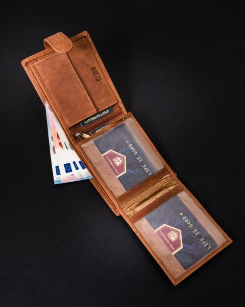 Poziomy portfel męski ze skóry naturalnej, system RFID Protect — Peterson Lumarko!