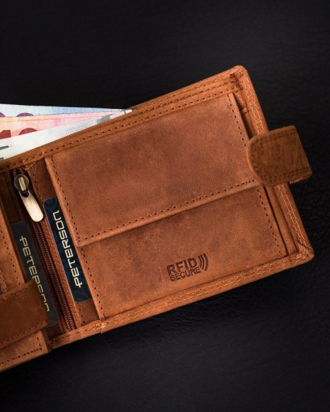 Poziomy portfel męski ze skóry naturalnej, system RFID Protect — Peterson Lumarko!