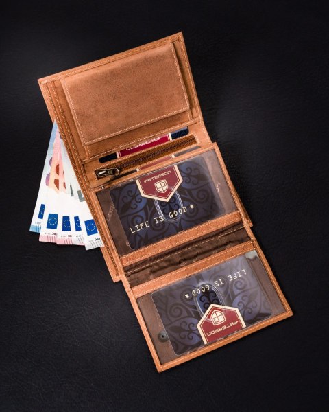 Skórzany portfel męski z kieszonką na suwak — Peterson Lumarko!