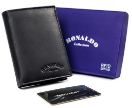Skórzany, składany portfel męski z zasuwanym schowkiem — Ronaldo Lumarko!
