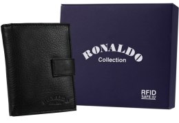 Skórzany, zapinany portfel męski z zasuwanym schowkiem — Ronaldo Lumarko!