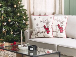 2 poduszki dekoracyjne z reniferem 45 x 45 cm czerwono-białe SVEN Lumarko!
