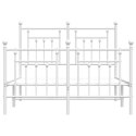 VidaXL Metalowa rama łóżka z wezgłowiem i zanóżkiem, biała, 135x190 cm