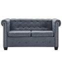 VidaXL Sofa 2-osobowa w stylu Chesterfield, sztuczny zamsz, szara