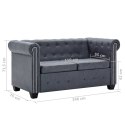 VidaXL Sofa 2-osobowa w stylu Chesterfield, sztuczny zamsz, szara