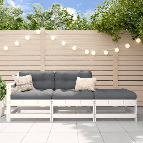 VidaXL 3-cz. zestaw wypoczynkowy do ogrodu, poduszki, biały, drewno