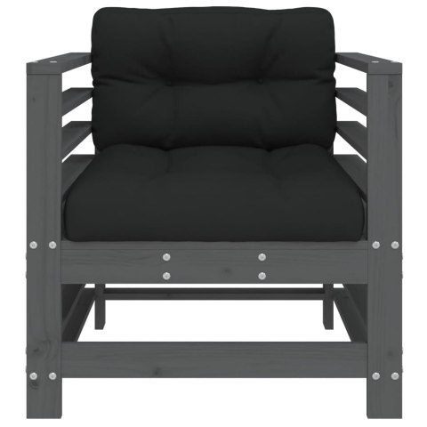 VidaXL Fotele ogrodowe z poduszkami, 2 szt, szare, lite drewno sosnowe
