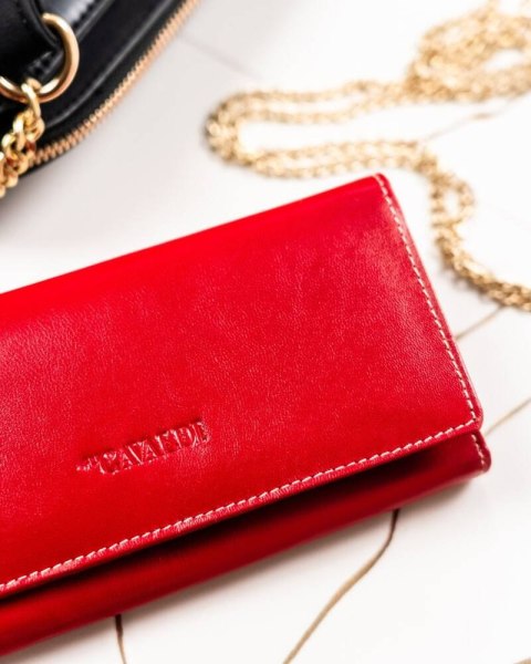 Skórzany portfel damski w orientacji poziomej na zatrzask — Rovicky Lumarko!