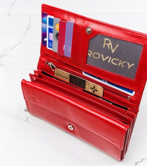 Skórzany portfel damski w orientacji poziomej na zatrzask — Rovicky Lumarko!