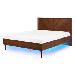 Łóżko LED 140 x 200 cm ciemne drewno MIALET Lumarko!