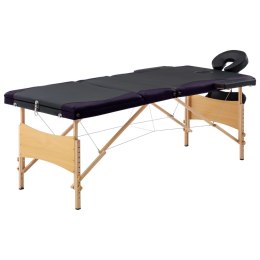 Składany stół do masażu, 3 strefy, drewniany, czarno-fioletowy Lumarko!