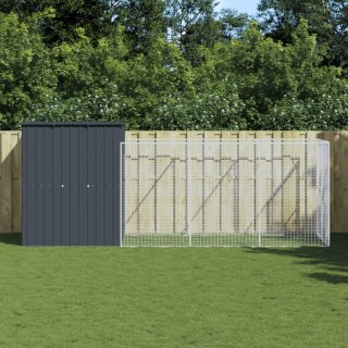 Buda dla psa, z wybiegiem, antracytowa, 165x455x181 cm, stal