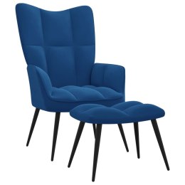 Fotel z podnóżkiem, niebieski, obity aksamitem Lumarko!