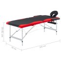 VidaXL 2-strefowy, składany stół do masażu, aluminium, czarno-czerwony