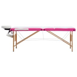 Składany stół do masażu, 3-strefowy, drewniany, biało-różowy Lumarko!