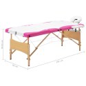 Składany stół do masażu, 3-strefowy, drewniany, biało-różowy Lumarko!
