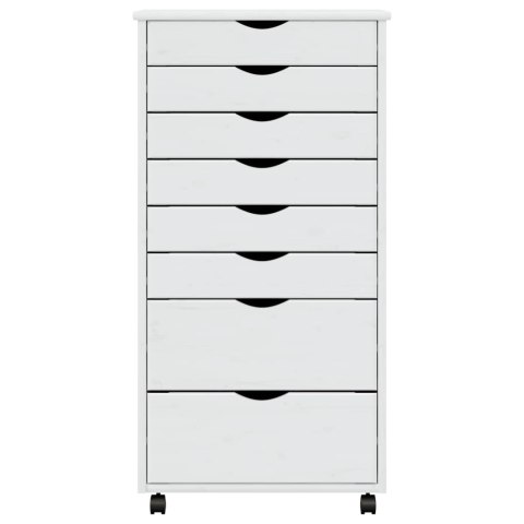 VidaXL Szafka na kółkach MOSS, z szufladami, biała, sosna