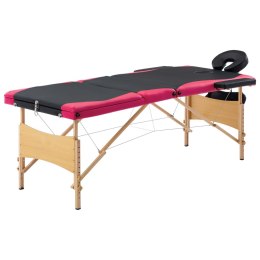 Składany stół do masażu, 3-strefowy, drewniany, czarno-różowy Lumarko!