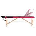 VidaXL Składany stół do masażu, 3-strefowy, drewniany, czarno-różowy