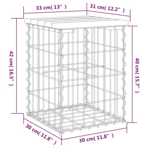 VidaXL Ławka ogrodowa, gabion, 33x31x42 cm, lite drewno sosnowe