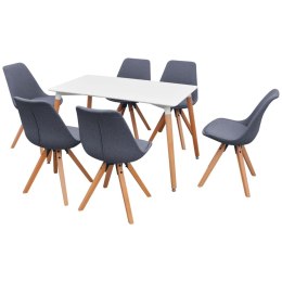Zestaw mebli do jadalni 7 elementów biały stół i pokryte materiałem jasno szare krzesła Lumarko!