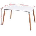 Zestaw mebli do jadalni 7 elementów biały stół i pokryte materiałem jasno szare krzesła Lumarko!