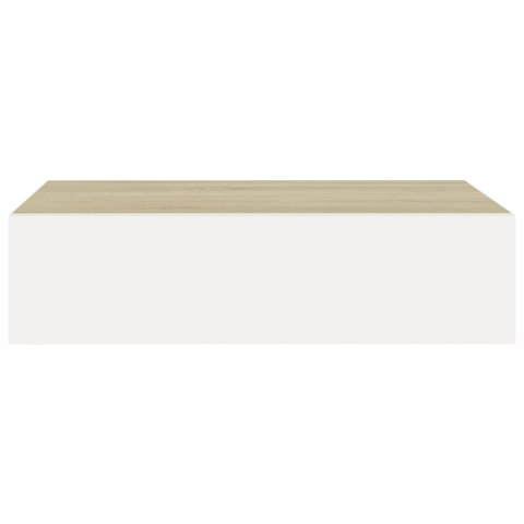 VidaXL Półka ścienna z szufladą, dąb i biel, 40 x 23,5 x 10 cm, MDF
