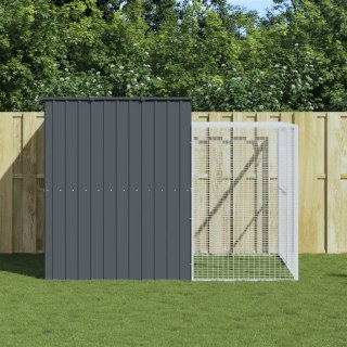 Buda dla psa, z wybiegiem, antracytowa, 214x253x181 cm, stal