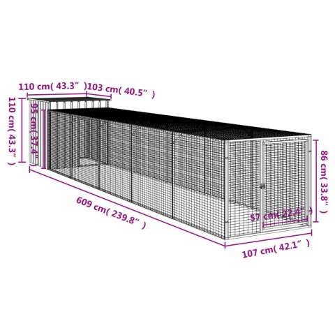 Kurnik z wybiegiem, antracytowy, 110x609x110 cm, stal Lumarko!
