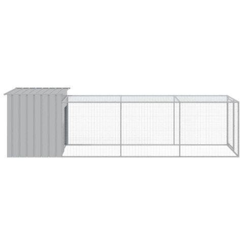 Kurnik z wybiegiem, jasnoszary, 110x405x110 cm, stal