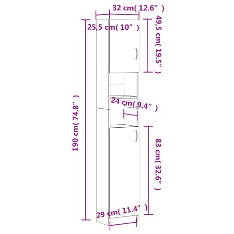  Szafka łazienkowa, szarość betonu 32x25,5x190 cm, płyta wiórowa Lumarko!