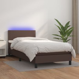 Łóżko kontynentalne z materacem i LED, brąz, ekoskóra 100x200cm Lumarko!
