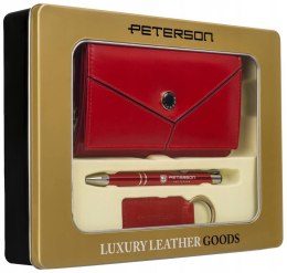 Zestaw prezentowy: średni, skórzany portfel damski, brelok i długopis — Peterson Lumarko!