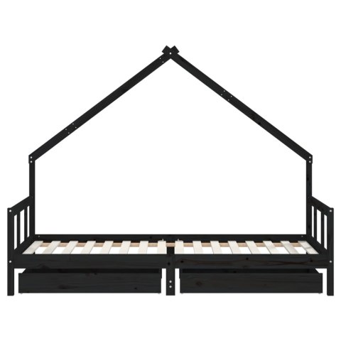 Rama łóżka dziecięcego z szufladami, czarna, 90x200 cm, sosnowa Lumarko!