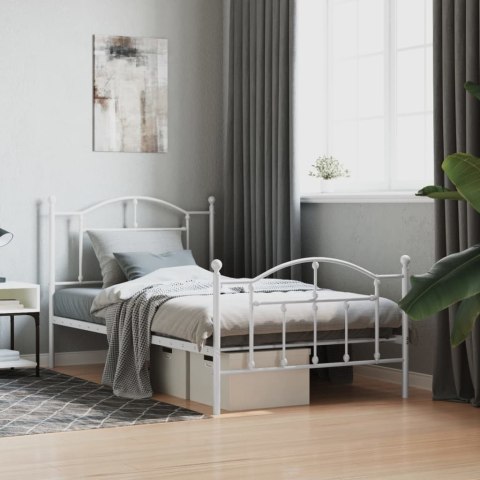 Metalowa rama łóżka z wezgłowiem i zanóżkiem, biała, 100x190 cm Lumarko!