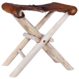 Składany stołek, skóra naturalna i lite drewno tekowe Lumarko!