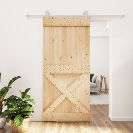 Drzwi przesuwne z osprzętem, 95x210 cm, lite drewno sosnowe Lumarko!