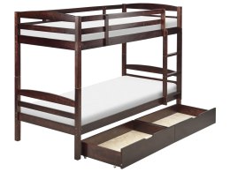 Łóżko piętrowe z szufladami drewniane 90 x 200 cm ciemne REGAT Lumarko!