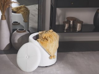 Puf ze schowkiem ⌀ 38 cm ekoskóra biały MARYLAND