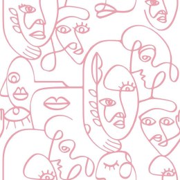 Tapeta Friends & Coffee Line Art Faces, biało-różowa Lumarko!