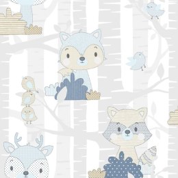 Tapeta Mondo baby Forest Animals, biało-niebieska Lumarko!