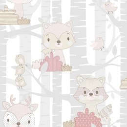 Tapeta Mondo baby Forest Animals, szaro-różowa Lumarko!