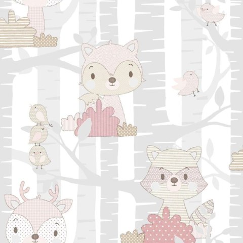 Tapeta Mondo baby Forest Animals, szaro-różowa Lumarko!